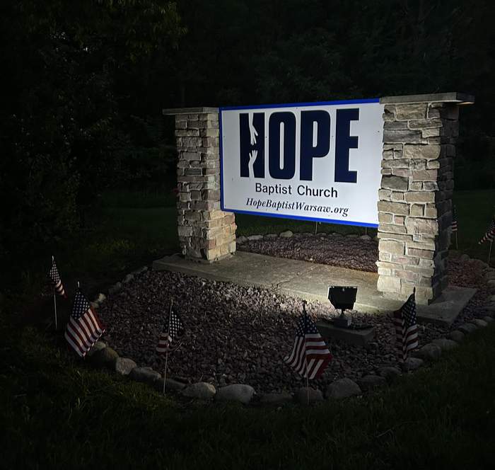 Hope Baptist Church sign along the road