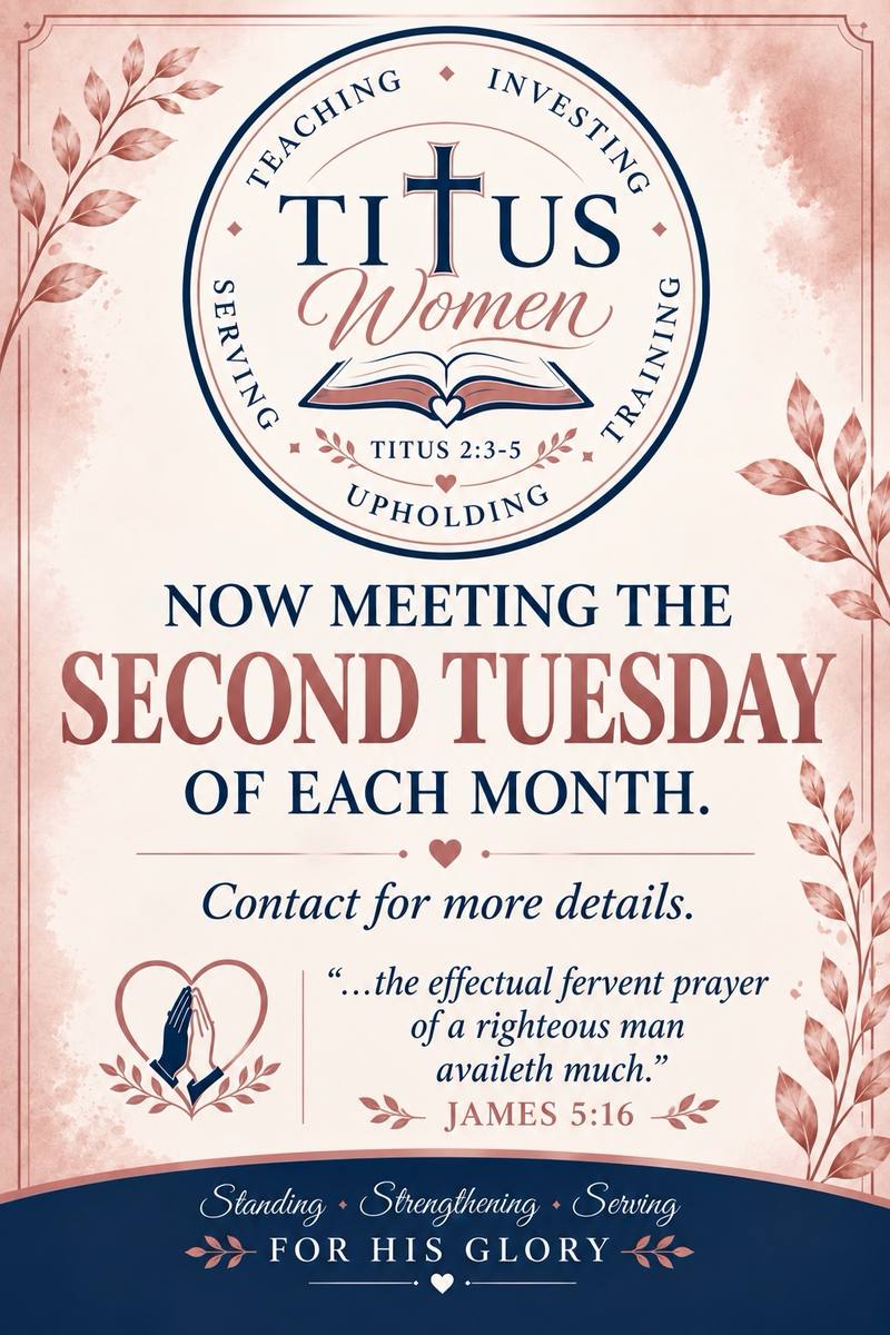 Titus Women, now meeting the second Tuesday of each month